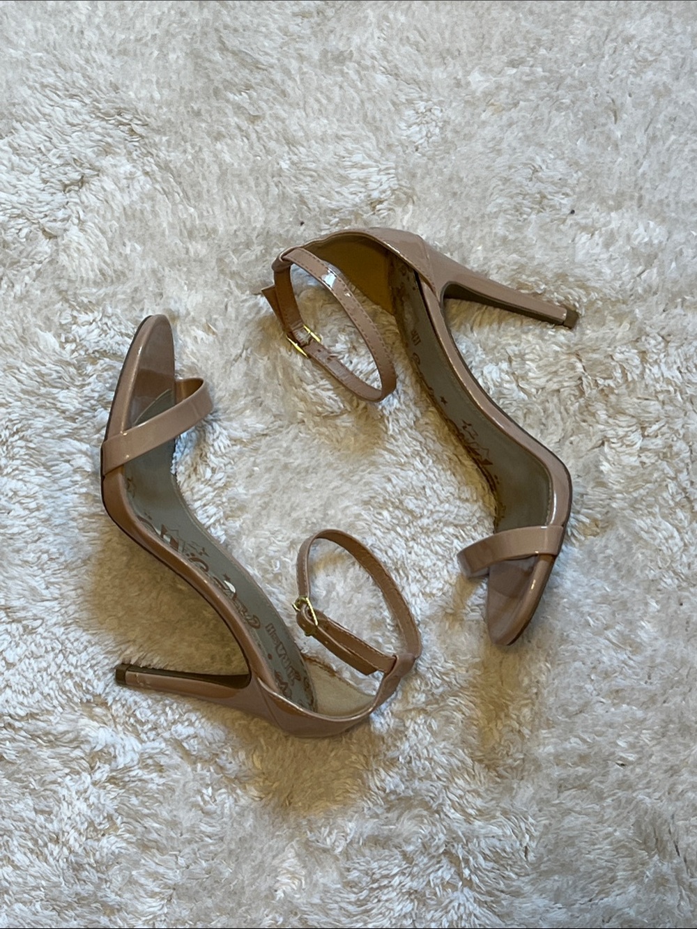 Brash Nude Patent Ankle-Strap Stiletto Heels